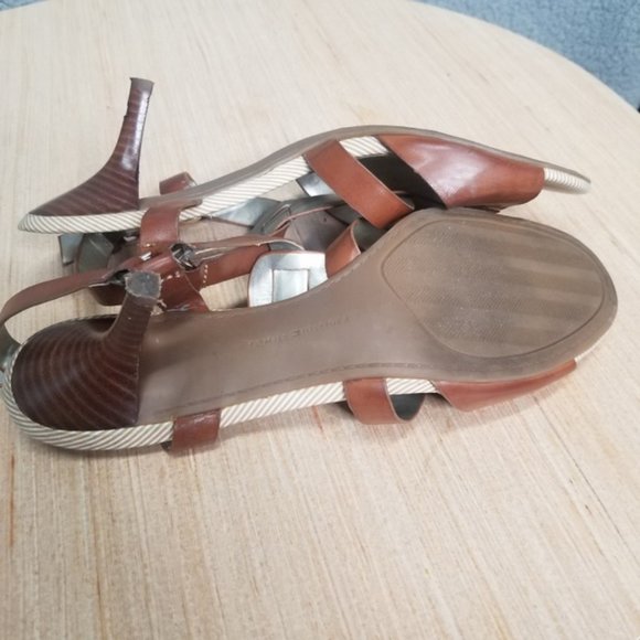 TOMMY HILFIGER WOMEN'S BROWN AUDITON OPEN-TOE SANDAL HEEL - Picture 7 of 8